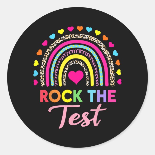The Test Test Day Teacher Testing Day Rainbow Leop Classic Round Sticker (Front)