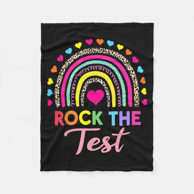 The Test Test Day Teacher Testing Day Rainbow Leop Fleece Blanket (Front)