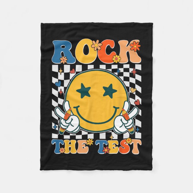 The Test Testing Day Retro Groovy Teacher Student  Fleece Blanket (Front)
