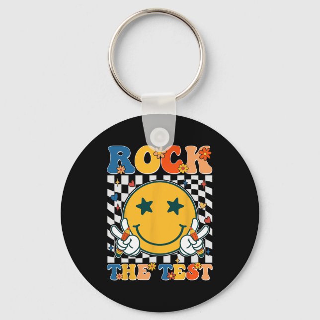 The Test Testing Day Retro Groovy Teacher Student  Key Ring (Front)