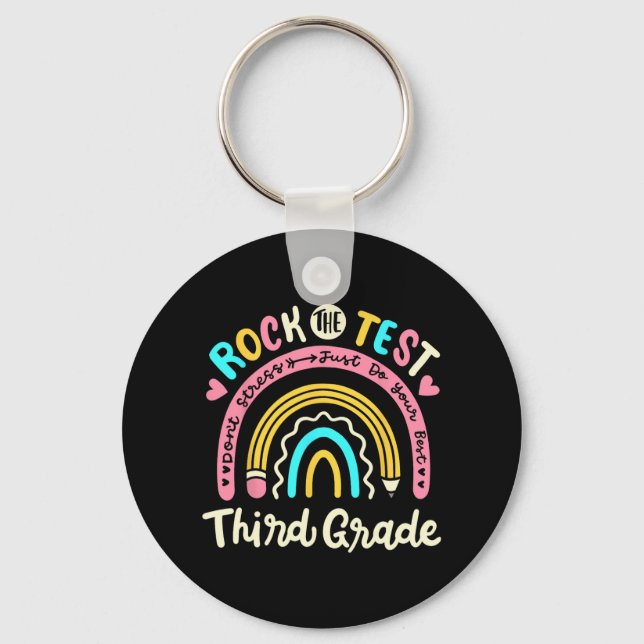 The Test Third Grade Rainbow Test Day Teacher Stud Key Ring (Front)