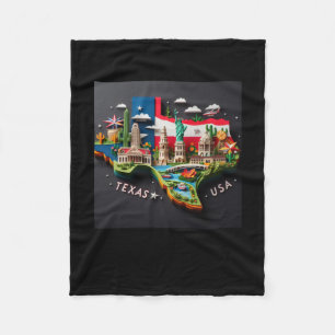 The Texas State In Usa Sticker Fleece Blanket
