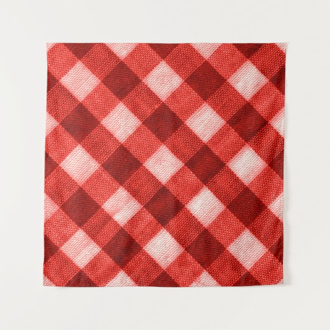 The texture of the bright red of binding gingham f tapestry (Front)