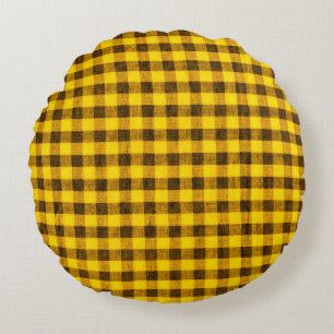 The texture of the bright yellow of binding gingha round cushion