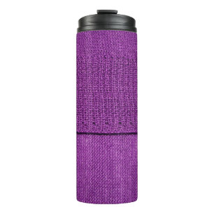 the texture of the knitted fabric, a plain purple thermal tumbler