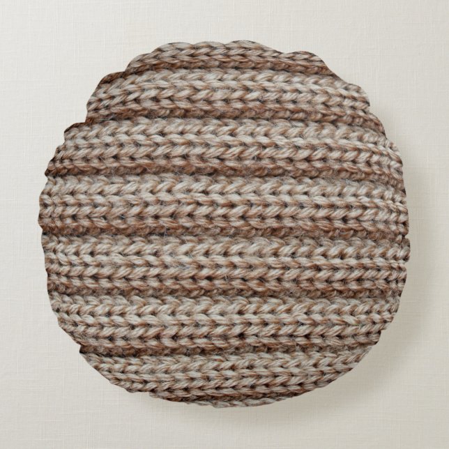 the texture of the plain knitted fabric , brown round cushion (Front)
