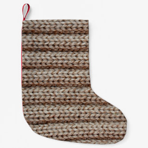 the texture of the plain knitted fabric , brown small christmas stocking