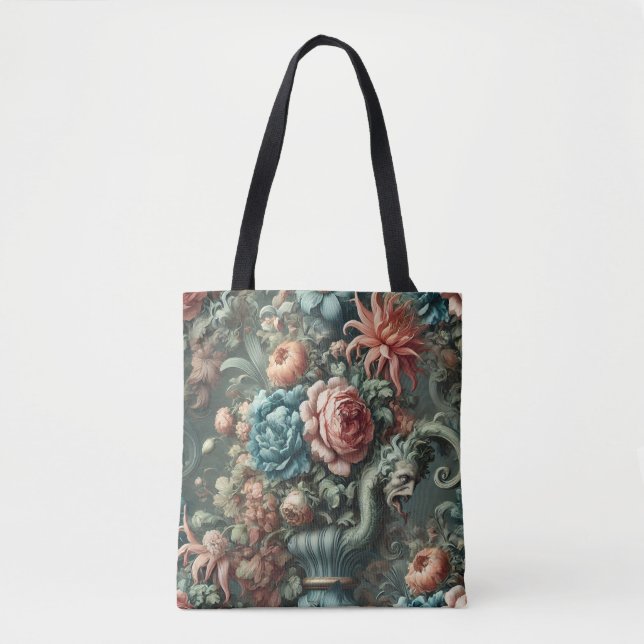 The Theatrics of Thirst – Gothic Floral Design Tote Bag (Front)