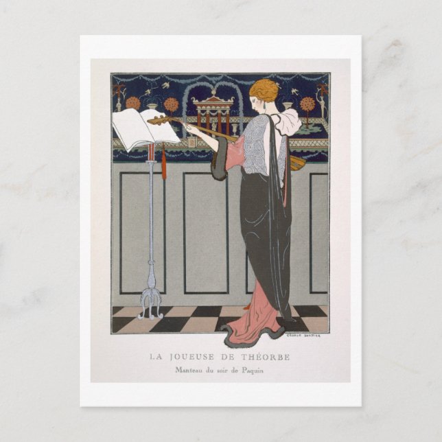 The Theorbo Player, design for an evening coat by Postcard (Front)