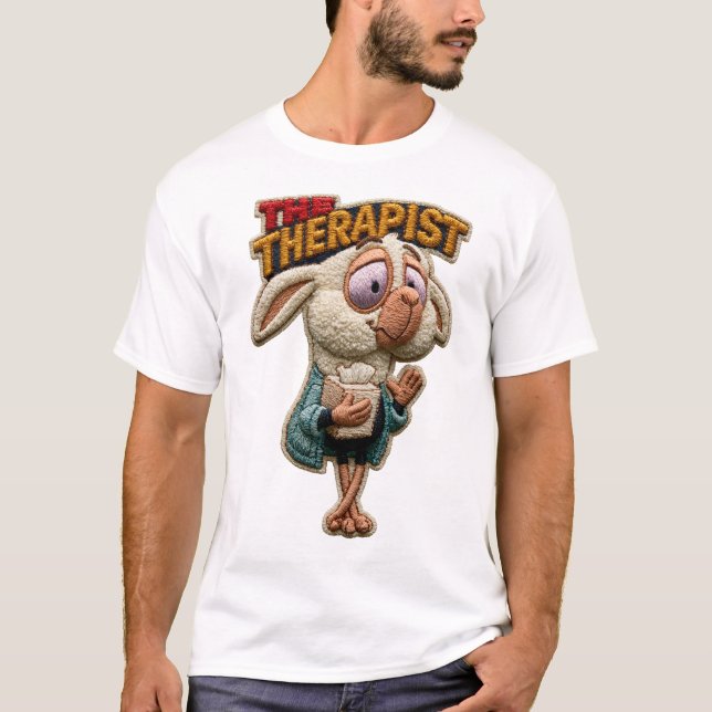 The Therapist Funny Sheep Embroidered Patch Gift T-Shirt (Front)