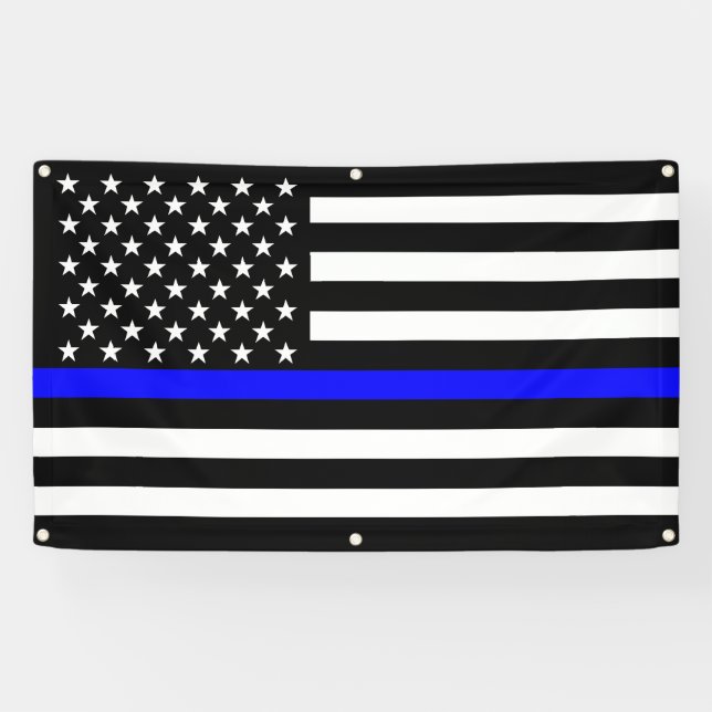 The Thin Blue Line American Flag Decor Display Banner (Horizontal)