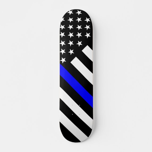 The Thin Blue Line Black and White US flag Skateboard (Front)