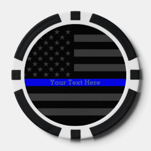 The Thin Blue Line Personalised Black US Flag Poker Chips