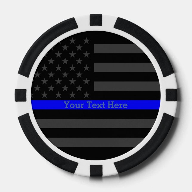The Thin Blue Line Personalised Black US Flag Poker Chips (Front)