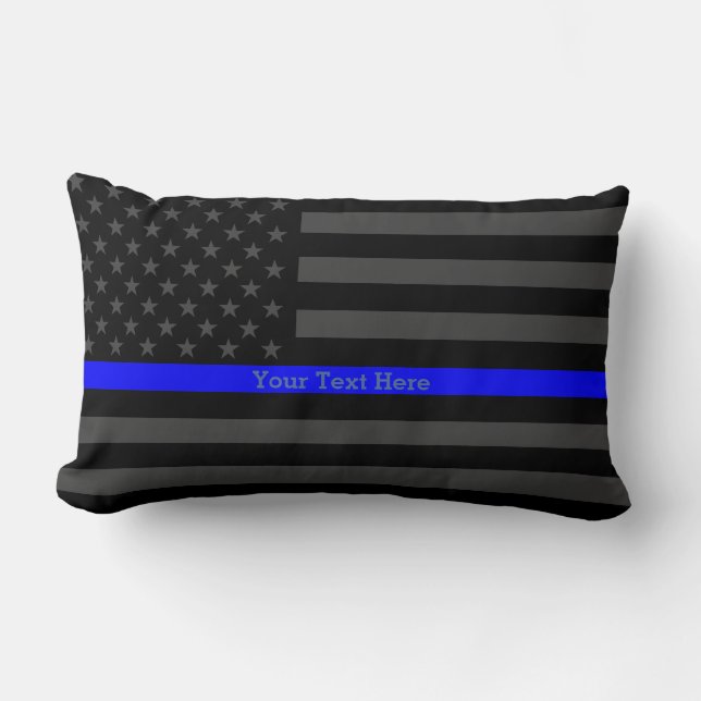 The Thin Blue Line Personalised Text Black US Flag Lumbar Cushion (Front)