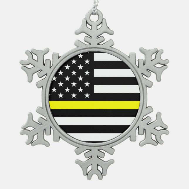 The Thin Gold Line Flag Snowflake Pewter Christmas Ornament (Front)