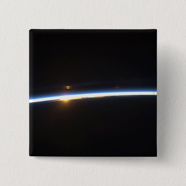 The thin line of Earth's atmosphere 15 Cm Square Badge (Front)