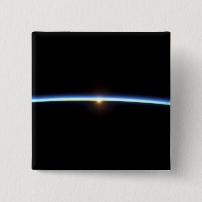 The thin line of Earth's atmosphere 2 15 Cm Square Badge (Front)