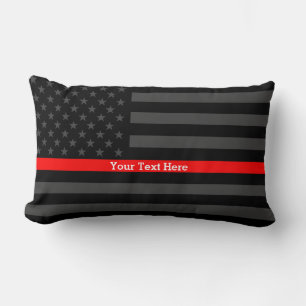 The Thin Red Line Personalised Text Black US Flag Lumbar Cushion