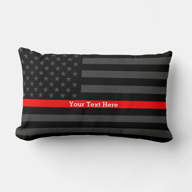 The Thin Red Line Personalised Text Black US Flag Lumbar Cushion (Front)