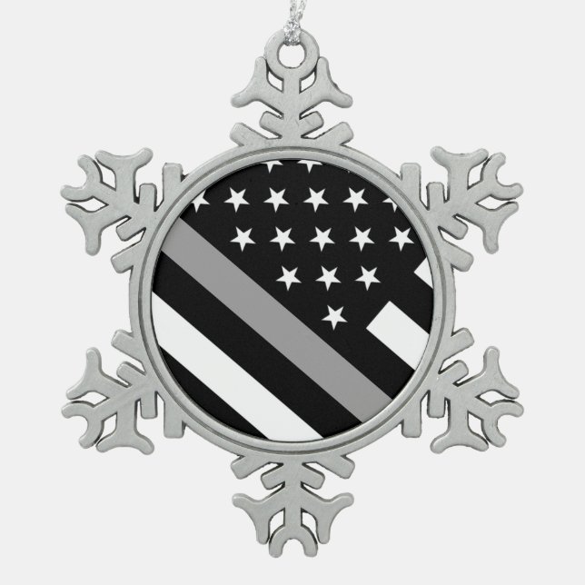The Thin Silver Line Flag Snowflake Pewter Christmas Ornament (Front)