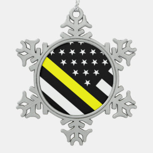 The Thin Yellow Line Flag Snowflake Pewter Christmas Ornament