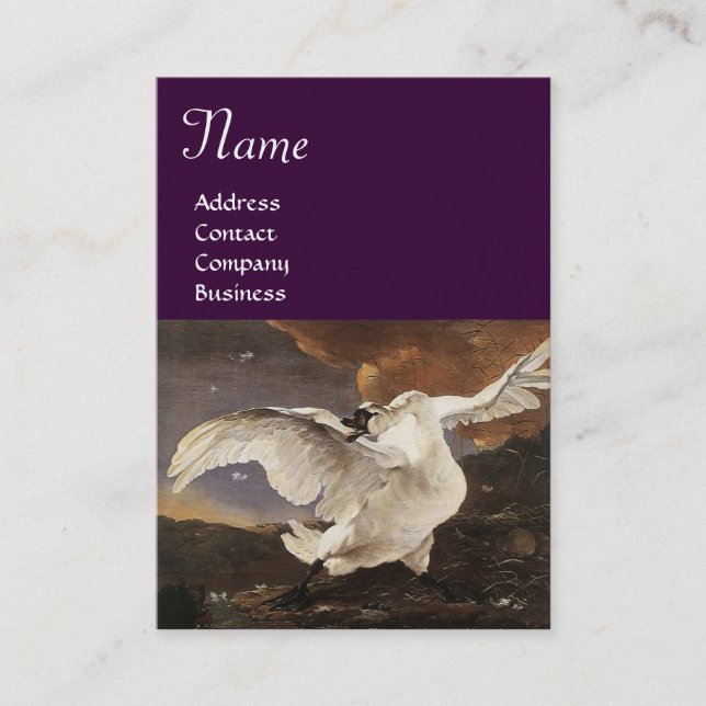 The Threatened Swan Monogram ,Purple Pearl Paper Business Card (Front)