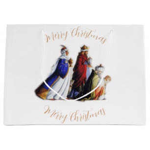 The Three Magi Bearing gifts & Christmas greeting Large Gift Bag