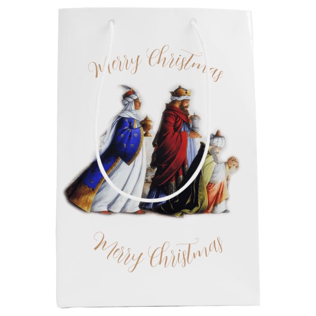 The Three Magi Bearing gifts & Christmas greeting Medium Gift Bag (Front)