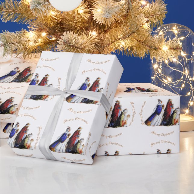 The Three Magi Bearing gifts & Christmas greeting Wrapping Paper (Holidays)