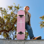 The Three Nails, Pink and White Cross Christian Skateboard<br><div class="desc">Simple design: three white nails interlaced to make the Christian Cross. Pink aesthetic.</div>