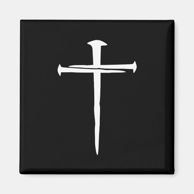 The Three Nails White Cross Christian Magnet (Front)