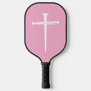 The Three Nails White Cross Christian Pickleball Paddle