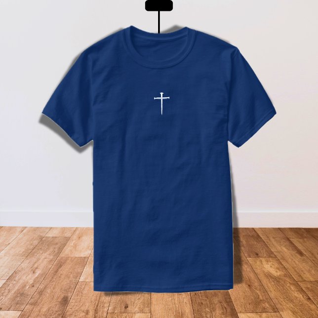 The Three Nails White Cross Christian T-Shirt (The Three Nails White Cross Christian Navy Blue T-Shirt)