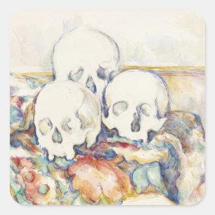 The Three Skulls by Paul Cézanne Classic Painting Square Sticker
