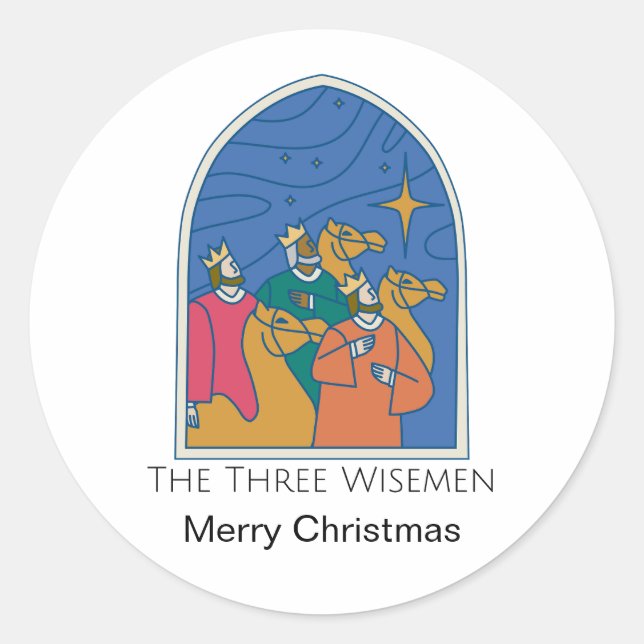 The Three Wisemen Merry Christmas Classic Round Sticker (Front)