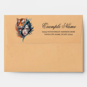 The tiger and the woman, strength and grace. envelope