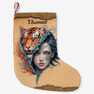 The tiger and the woman, strength and grace.  small christmas stocking