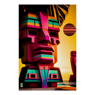 The Tiki Hut on Synthwave Beach Poster
