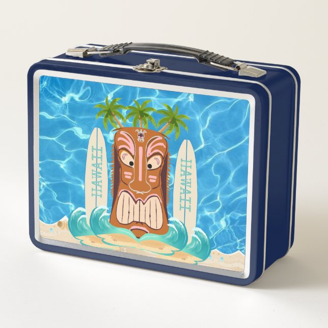 The Tiki Man Hawaii Surf Metal Lunch Box (Front)