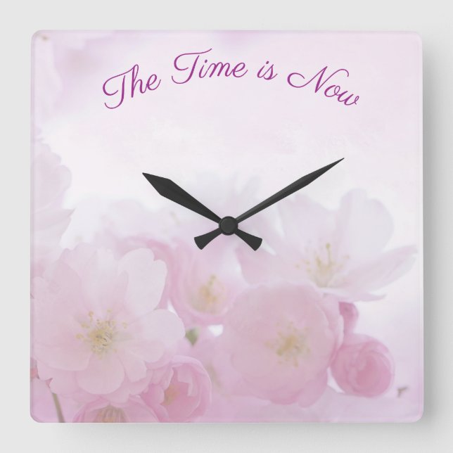 The Time Is Now Quote Flower Wall Clock (Front)