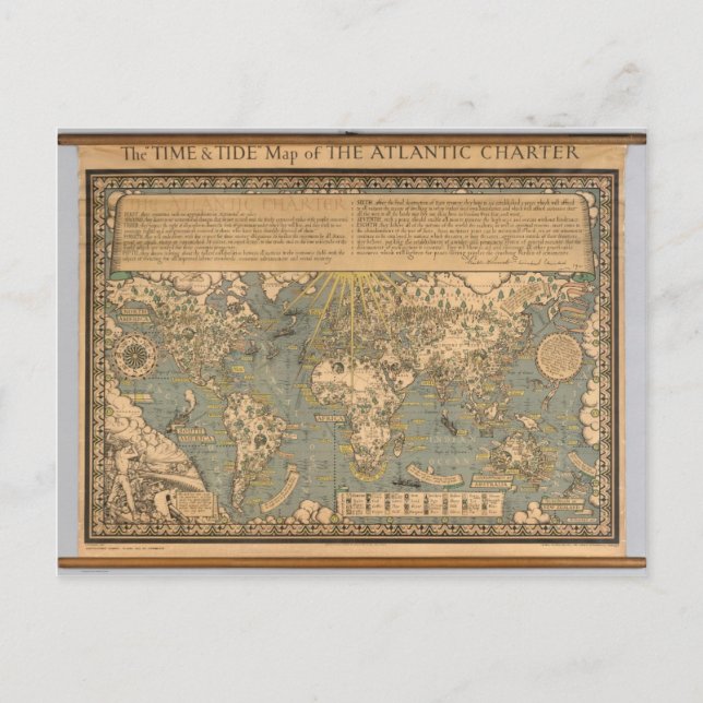 The "Time & Tide" Map of The Atlantic Charter Postcard (Front)