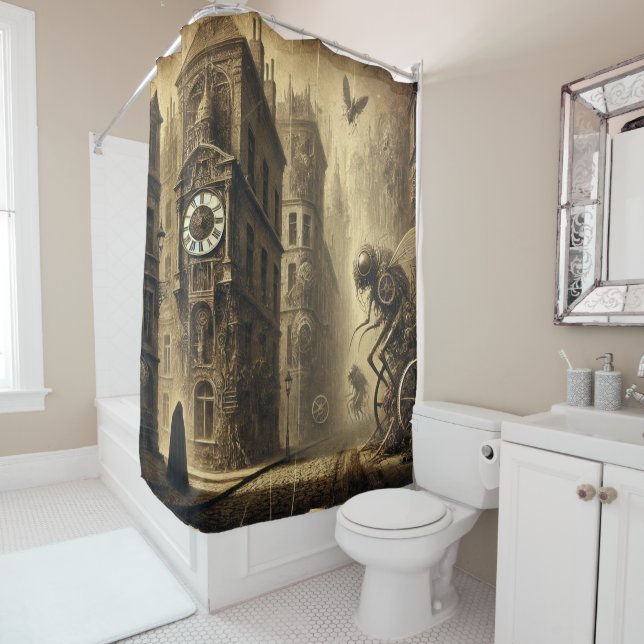 The Timekeeper’s Parable – Surreal Art Design Shower Curtain (In Situ)
