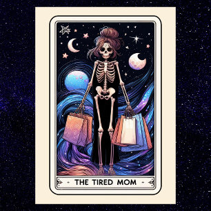 The Tired Mum Tarot Shopping Skeleton Funny Mother Postcard