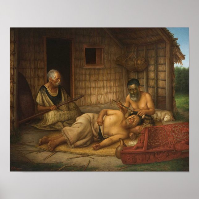 'The Tohunga-ta-moko at Work' - G. Lindauer Poster (Front)