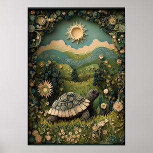 The Tortoise   Sunny Summer Forest Art Poster