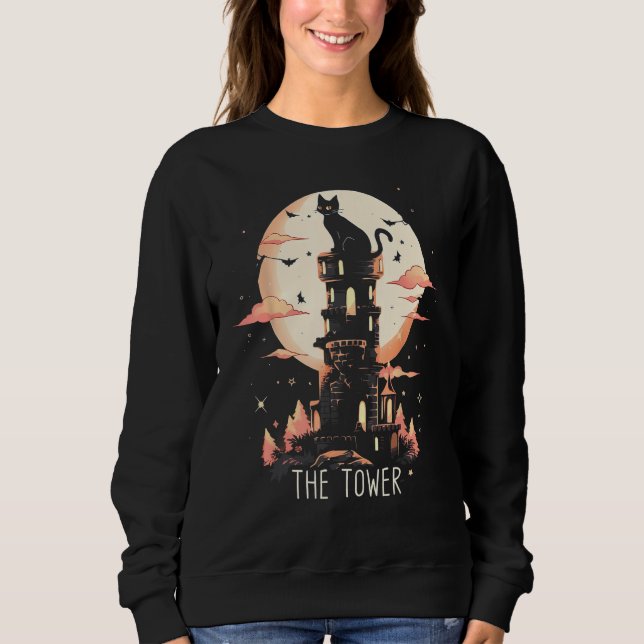 The Tower Cat Tarot Card Witch Witchy Wicca Gothic Sweatshirt (Front)