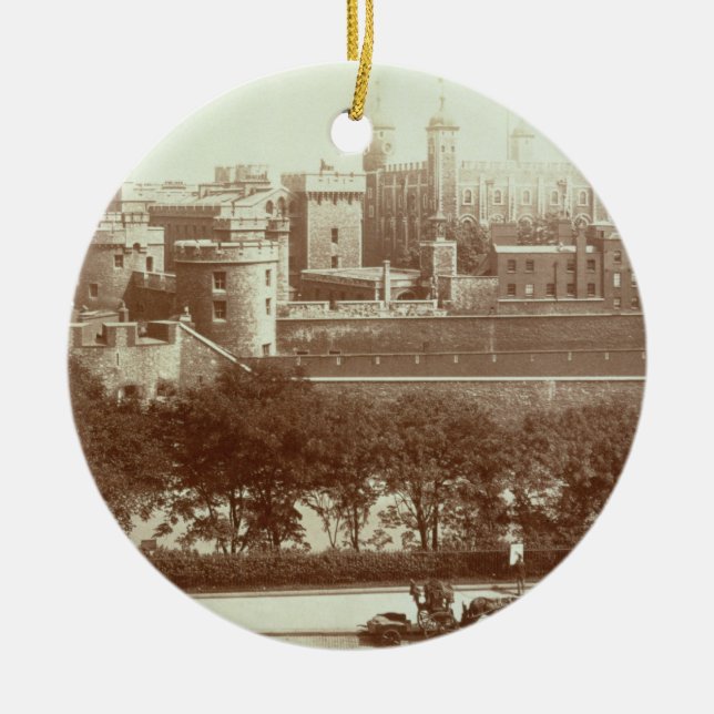 The Tower of London (sepia photo) Ceramic Tree Decoration (Front)