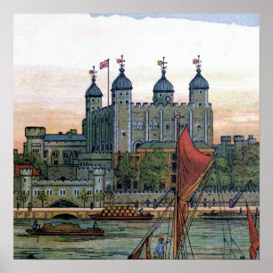 "The Tower of London" Vintage Illustration Poster