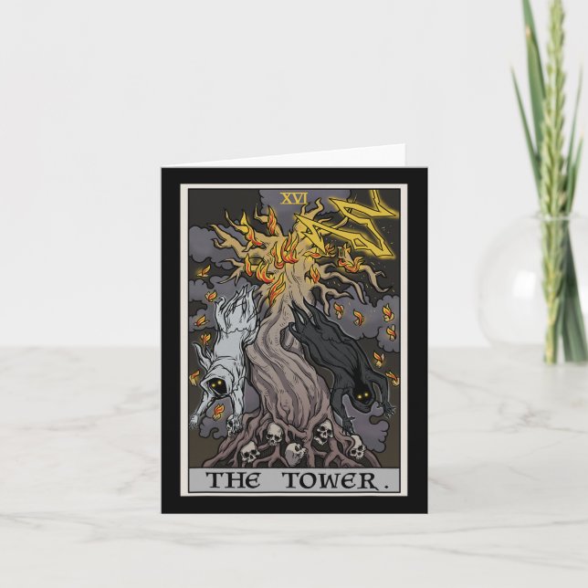 The Tower Tarot Card Halloween Tree Of Life Gothic (Front)